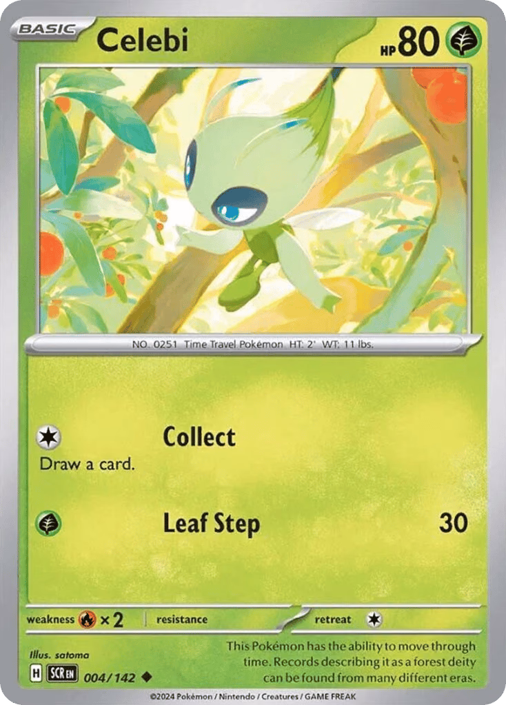 Celebi Pokemon card (004/142, Stellar Crown)