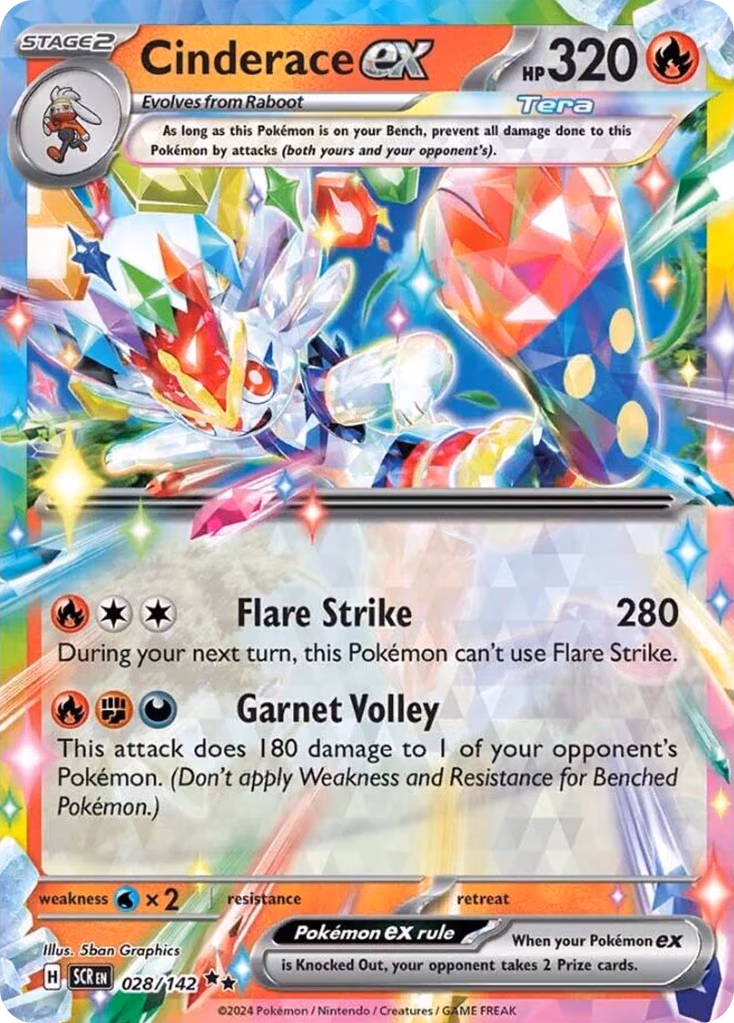 Cinderace ex Pokemon card (028/142, Stellar Crown)