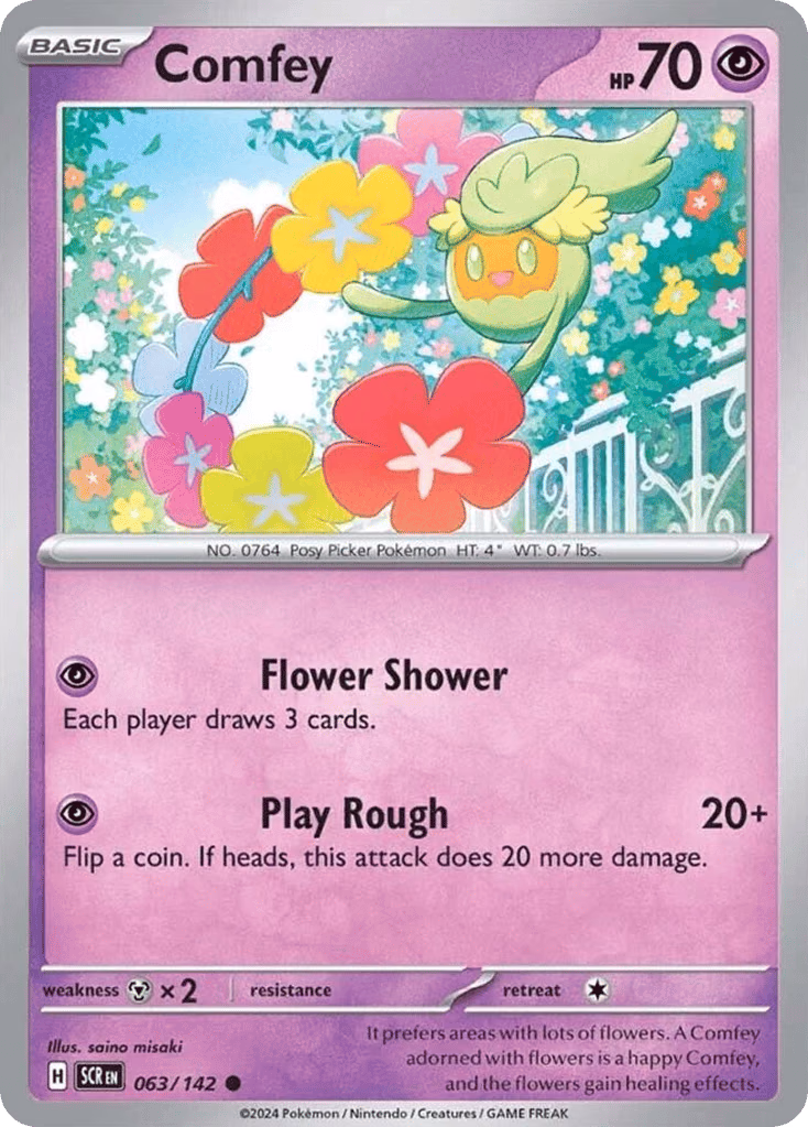 Comfey Pokemon card (063/142, Stellar Crown)