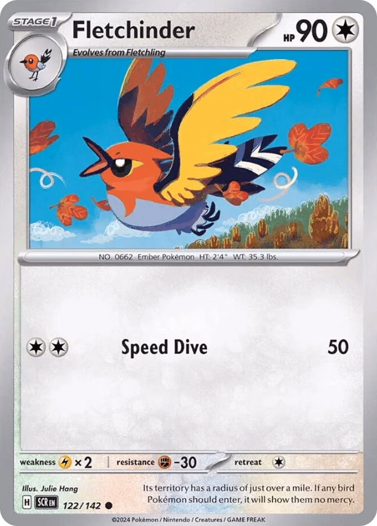 Fletchinder Pokemon card (122/142, Stellar Crown)