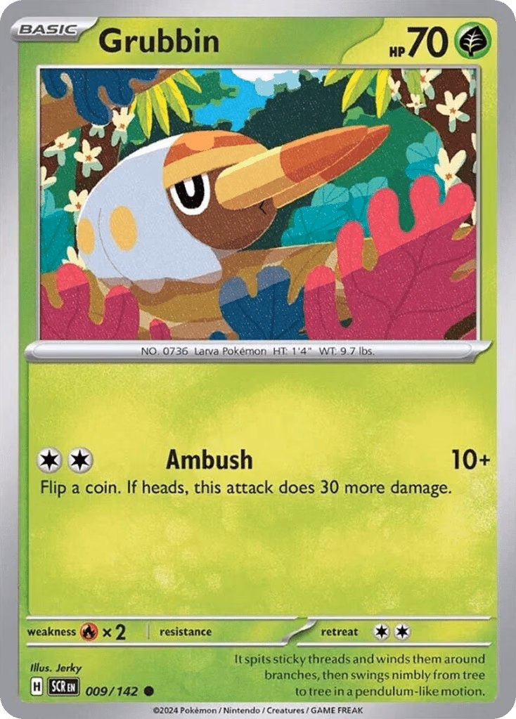 Grubbin Pokemon card (009/142, Stellar Crown)