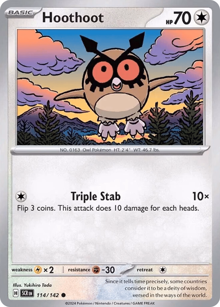 Hoothoot Pokemon card (114/142, Stellar Crown)