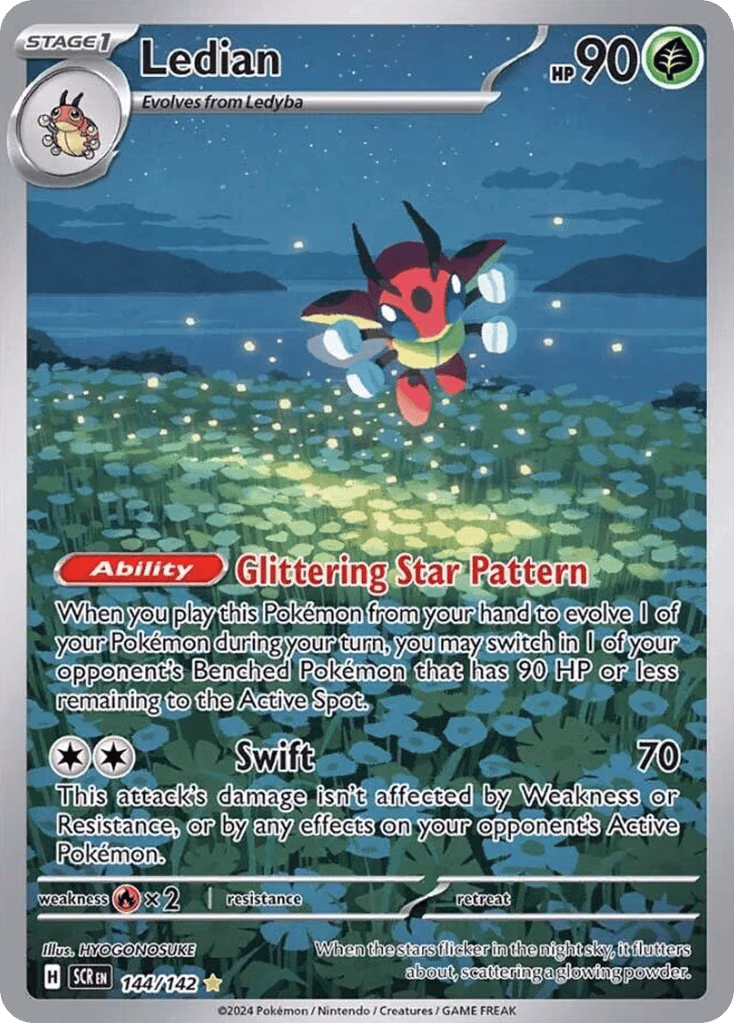 Ledian Pokemon card (144/142, Stellar Crown)