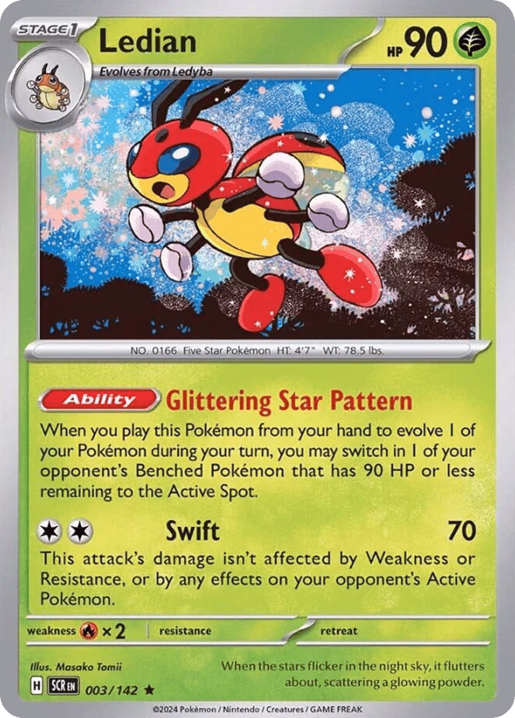 Ledian Pokemon card (003/142, Stellar Crown)