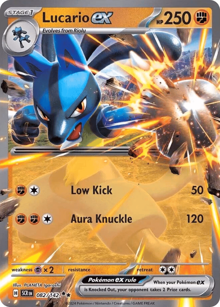 Lucario ex Pokemon card (082/142, Stellar Crown)