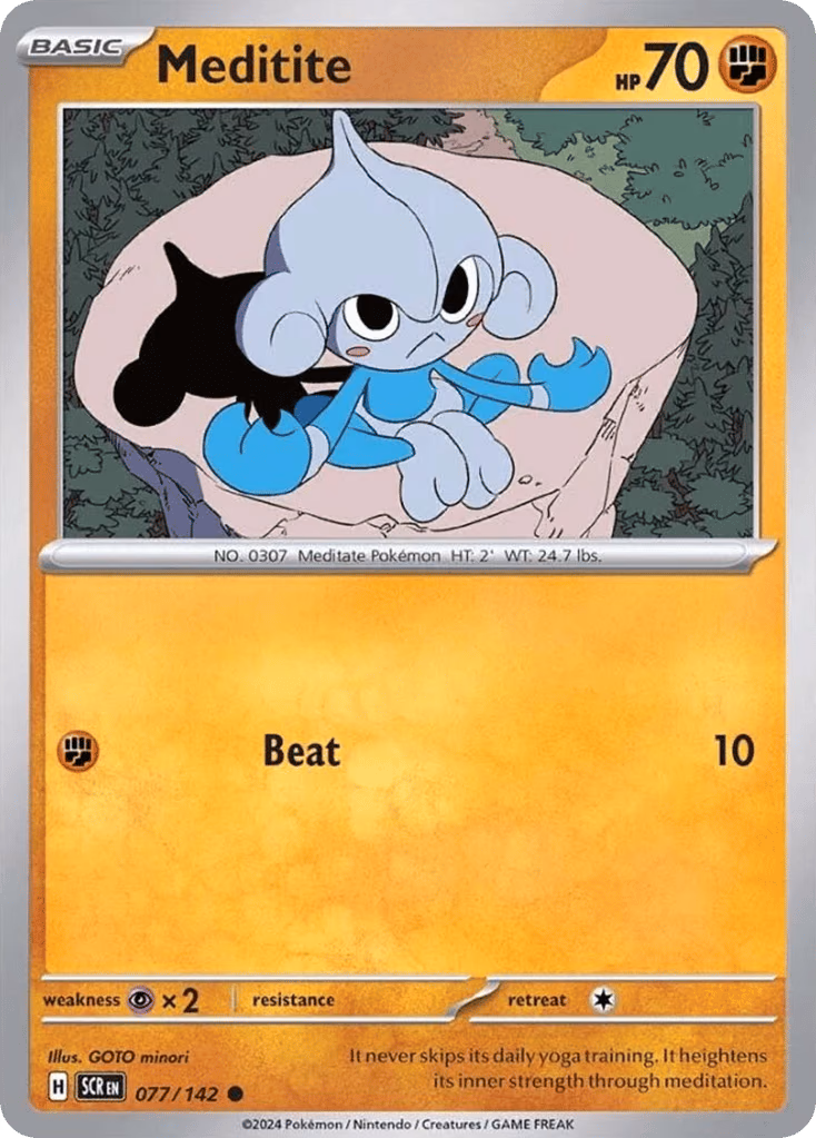 Meditite Pokemon card (077/142, Stellar Crown)