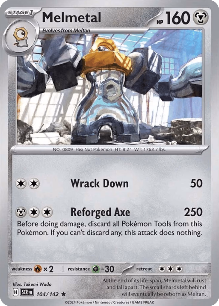 Melmetal Pokemon card (104/142, Stellar Crown)