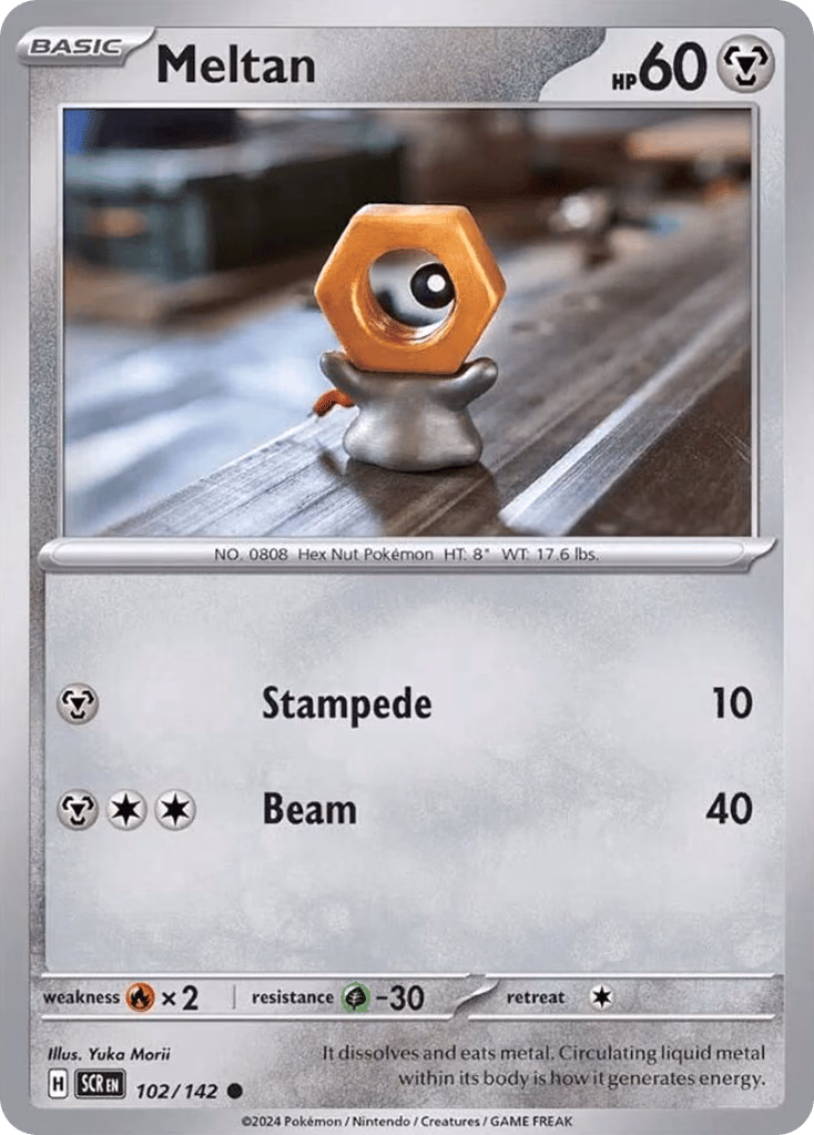 Meltan Pokemon card (102/142, Stellar Crown)