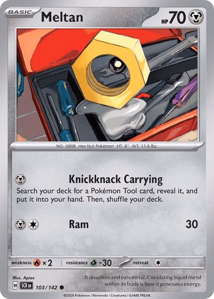 Meltan Pokemon card (103/142, Stellar Crown)