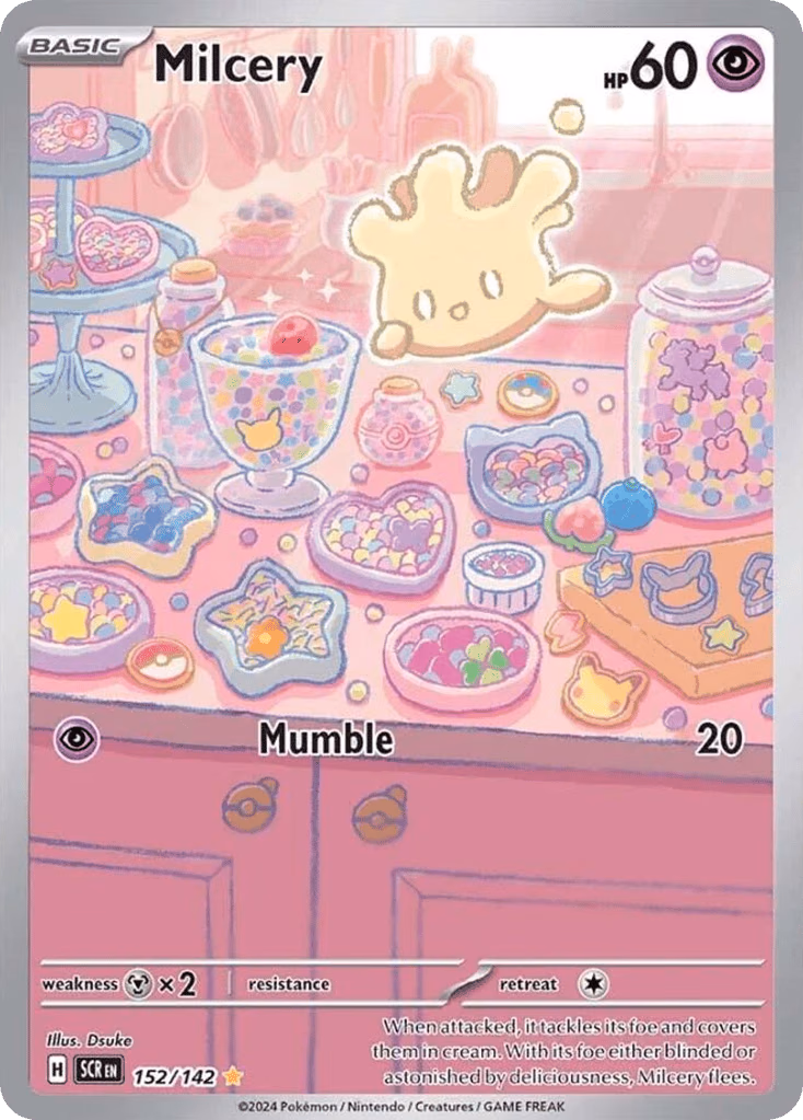 Milcery Pokemon card (152/142, Stellar Crown)