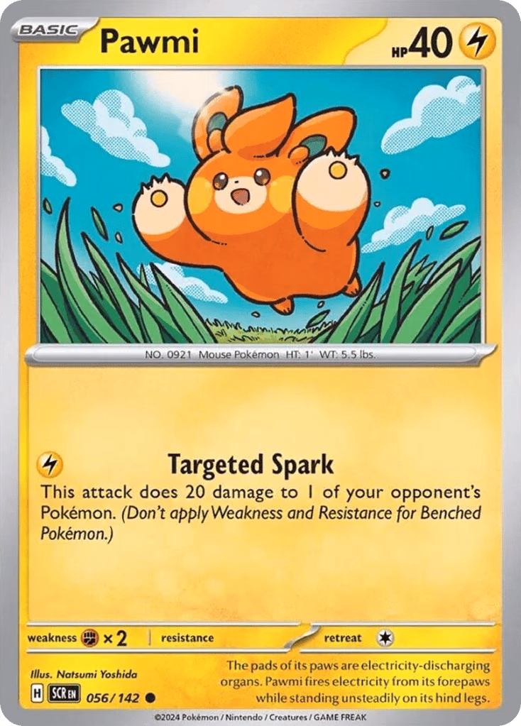 Pawmi Pokemon card (056/142, Stellar Crown)