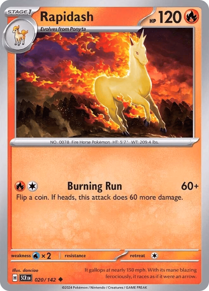 Rapidash Pokemon card (020/142, Stellar Crown)