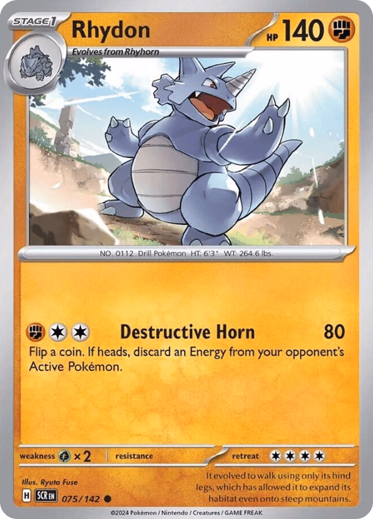 Rhydon Pokemon card (075/142, Stellar Crown)