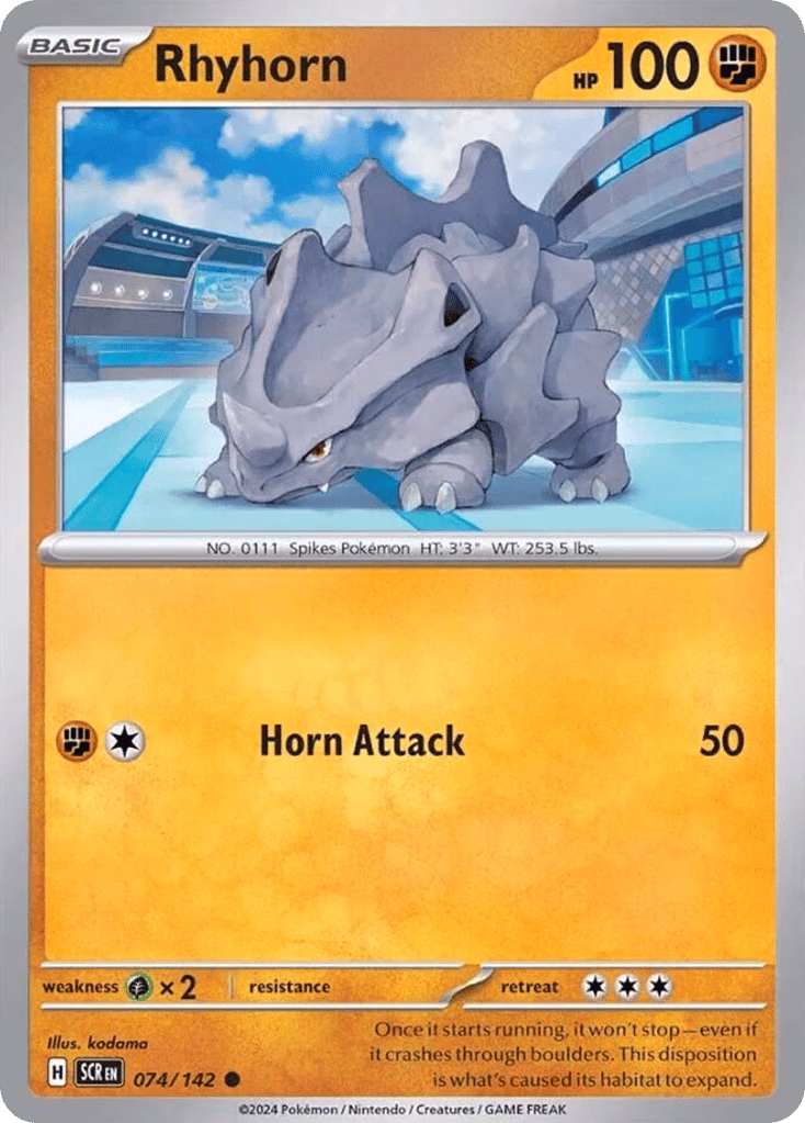 Rhyhorn Pokemon card (074/142, Stellar Crown)