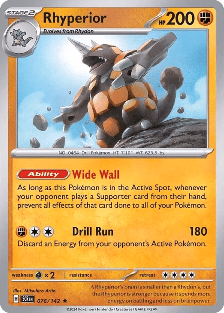 Rhyperior Pokemon card (076/142, Stellar Crown)