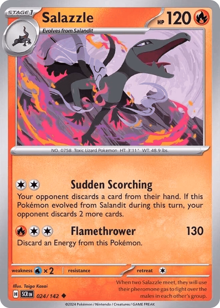 Salazzle Pokemon card (024/142, Stellar Crown)