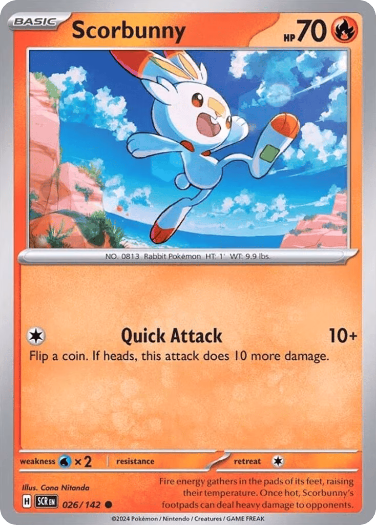 Scorbunny Pokemon card (026/142, Stellar Crown)