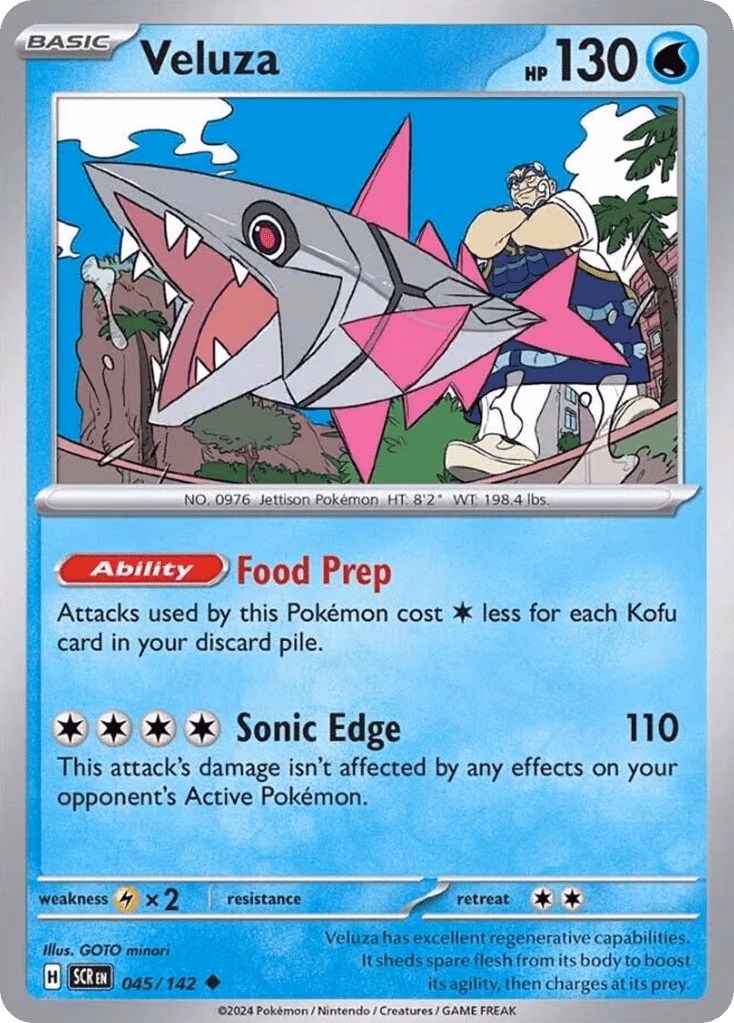 Veluza Pokemon card (045/142, Stellar Crown)