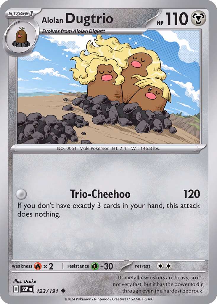 Alolan Dugtrio Pokemon card (123/191, Surging Sparks)