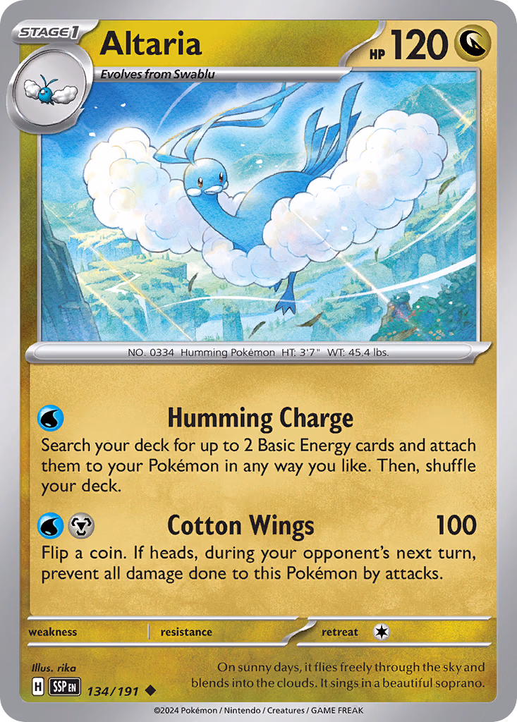 Altaria Pokemon card (134/191, Surging Sparks)