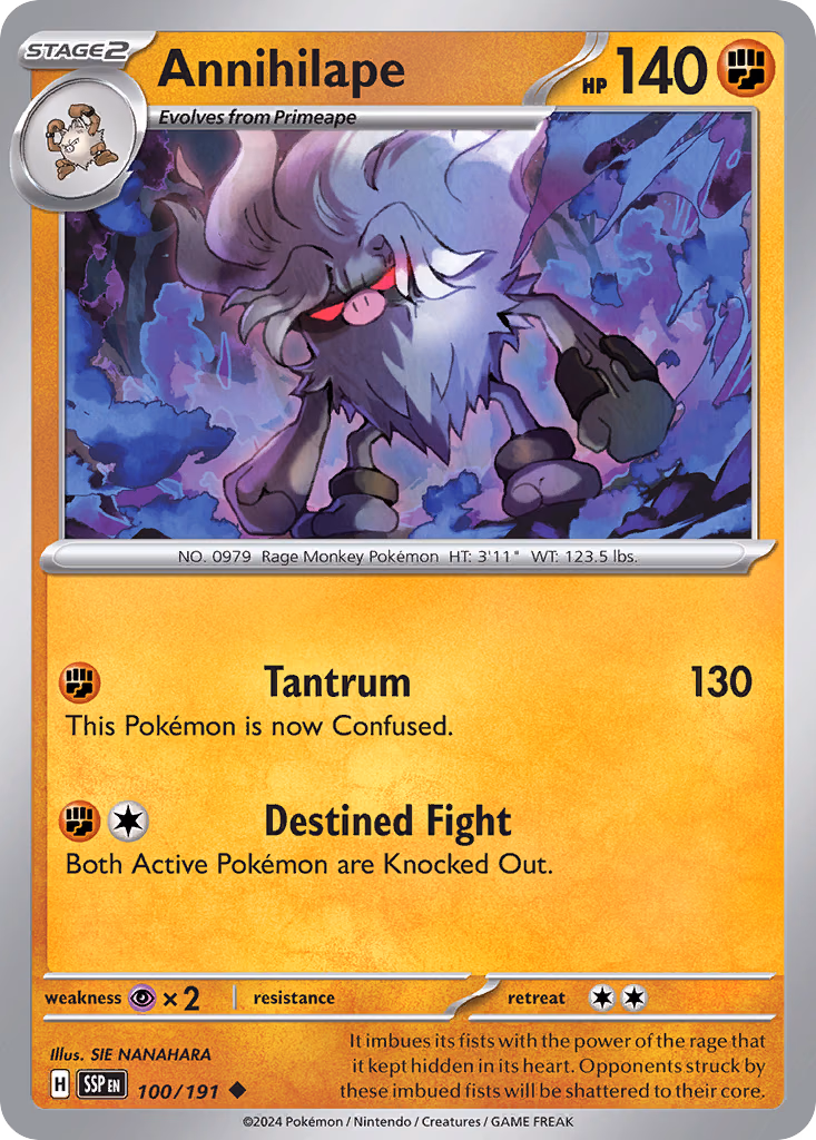 Annihilape Pokemon card (100/191, Surging Sparks)