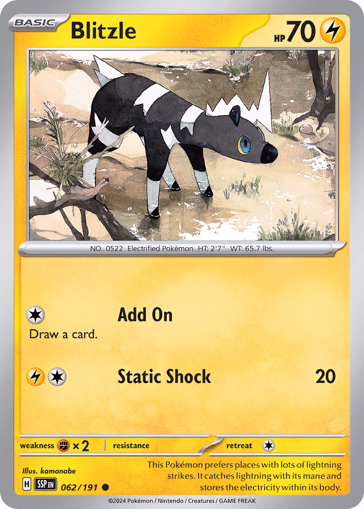 Blitzle Pokemon card (062/191, Surging Sparks)