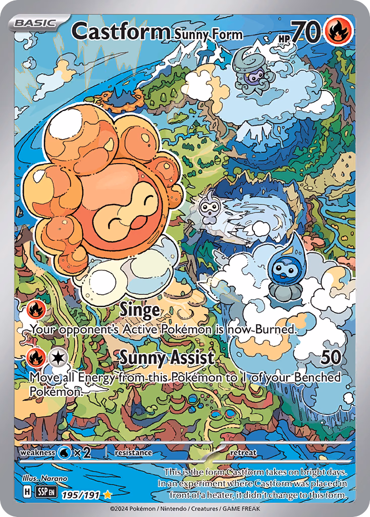 Castform Sunny Form Pokemon card (195/191, Surging Sparks)