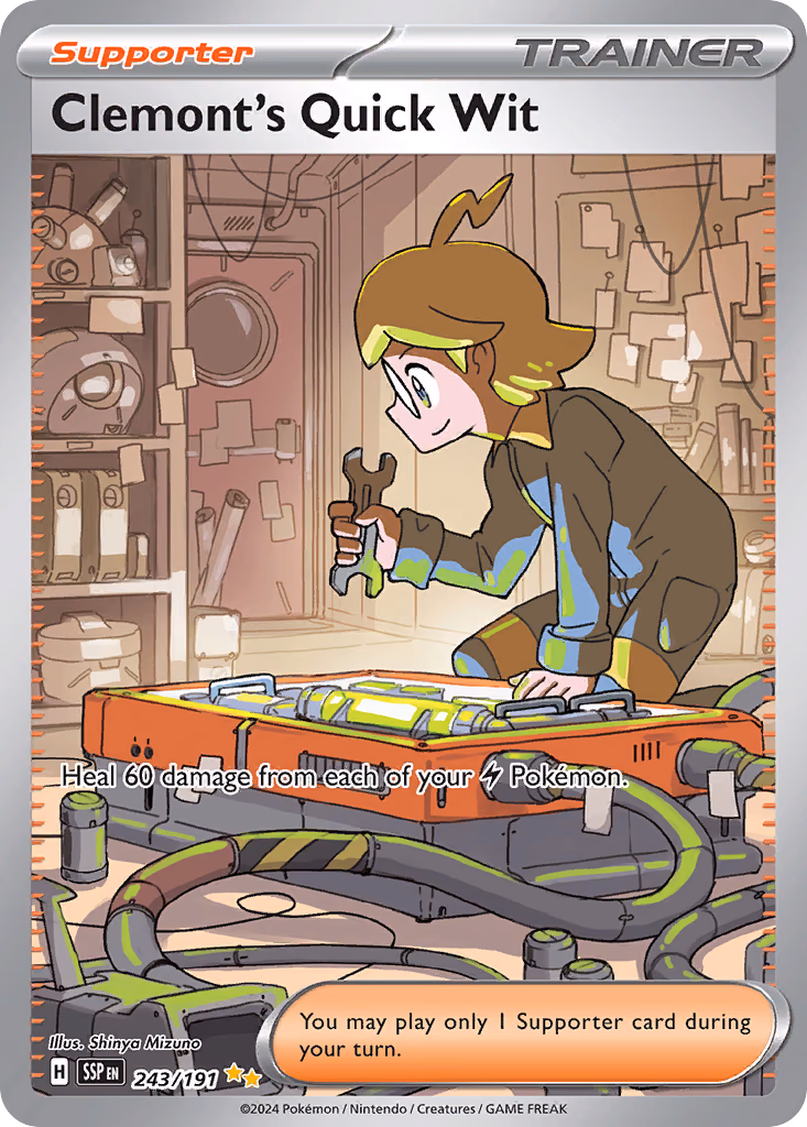 Clemont's Quick Wit Pokemon card (243/191, Surging Sparks)