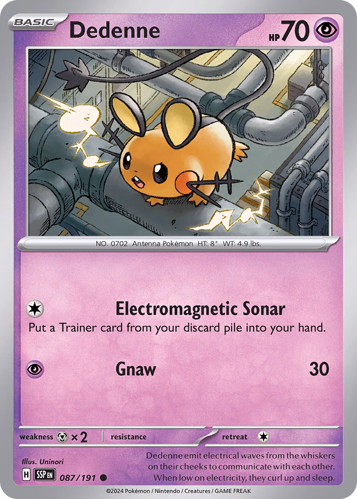 Dedenne Pokemon card (087/191, Surging Sparks)