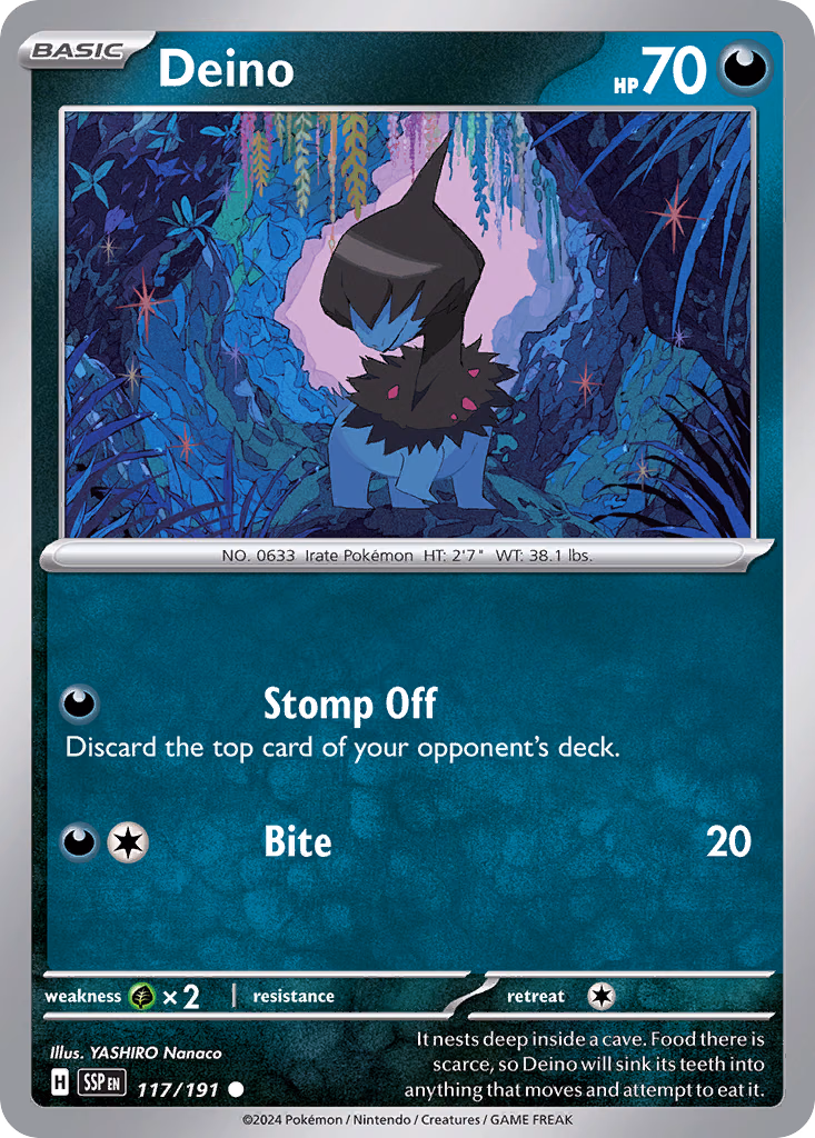 Deino Pokemon card (117/191, Surging Sparks)