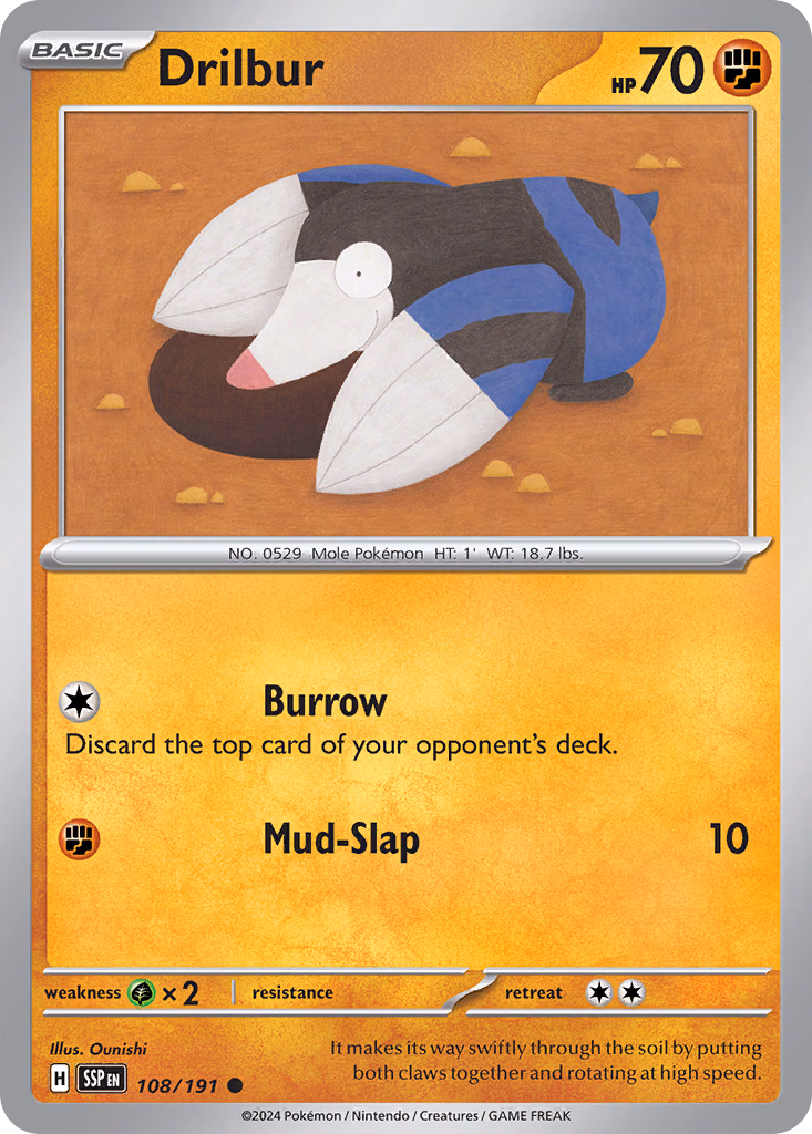 Drilbur Pokemon card (108/191, Surging Sparks)