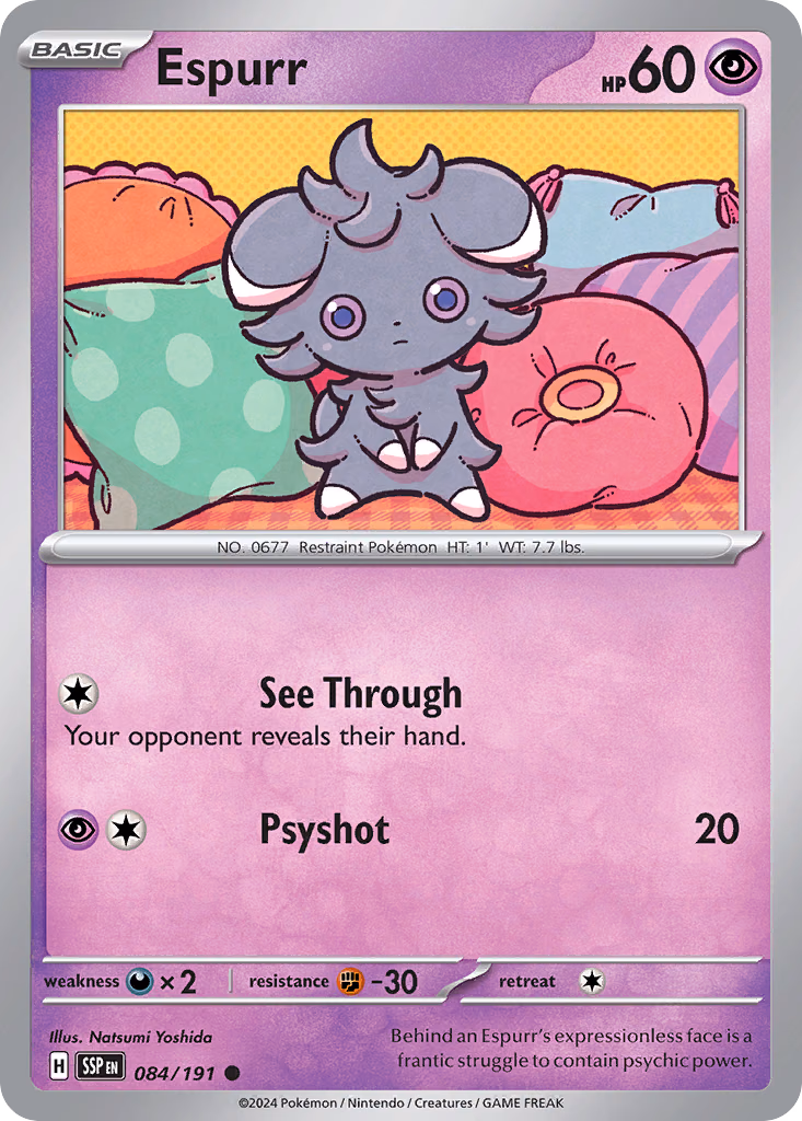 Espurr Pokemon card (084/191, Surging Sparks)
