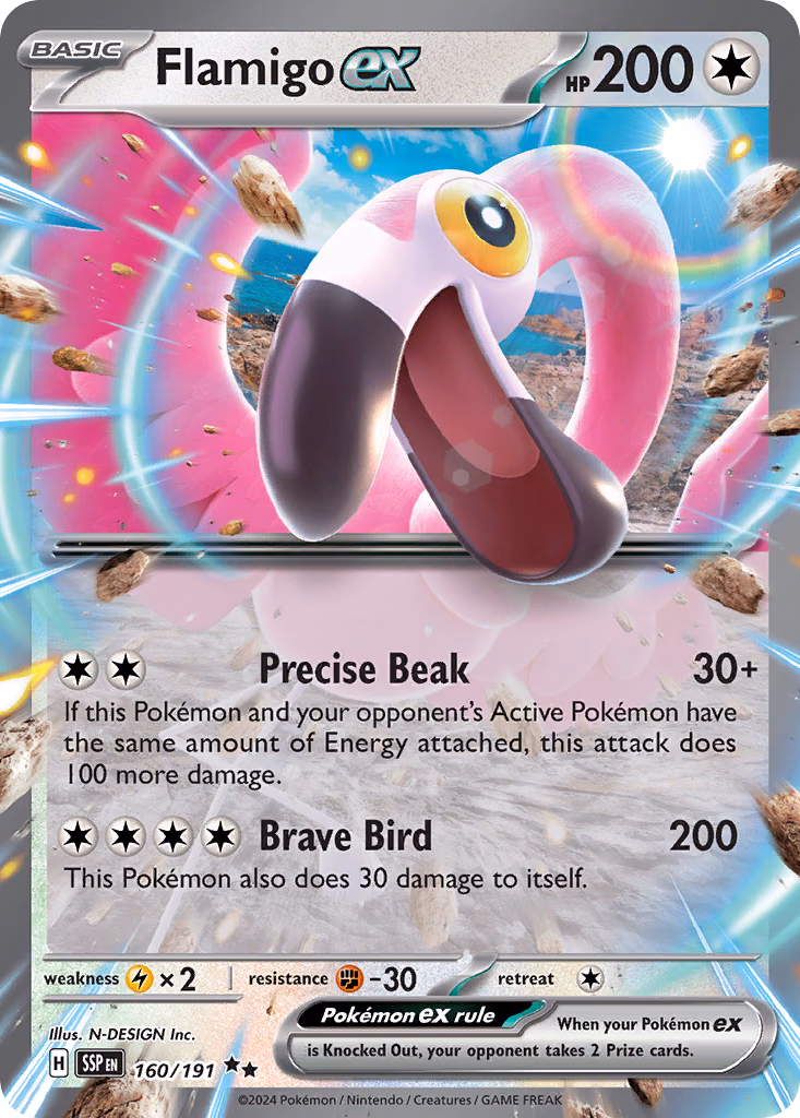 Flamigo ex Pokemon card (160/191, Surging Sparks)