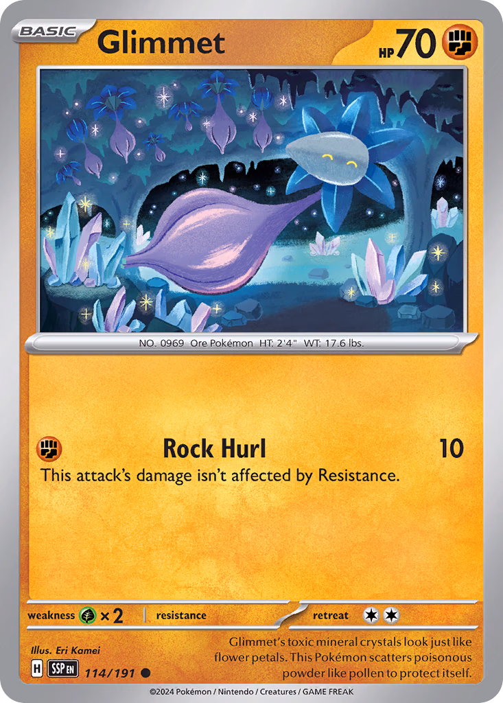 Glimmet Pokemon card (114/191, Surging Sparks)
