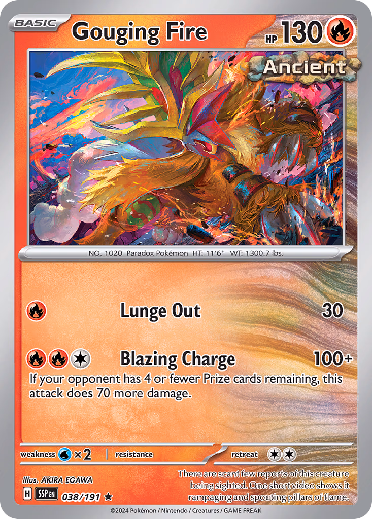 Gouging Fire Pokemon card (038/191, Surging Sparks)