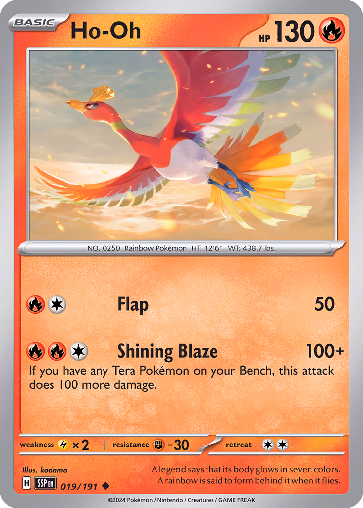 Ho-Oh Pokemon card (019/191, Surging Sparks)
