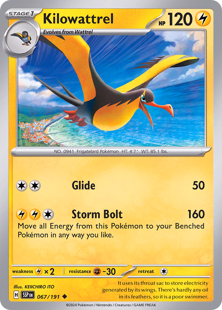 Kilowattrel Pokemon card (067/191, Surging Sparks)
