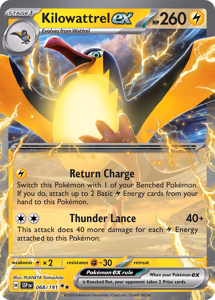 Kilowattrel ex Pokemon card (068/191, Surging Sparks)
