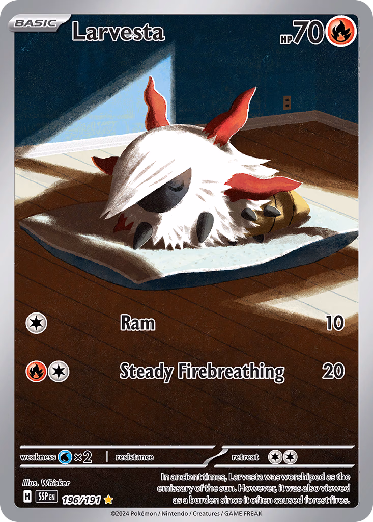 Larvesta Pokemon card (196/191, Surging Sparks)