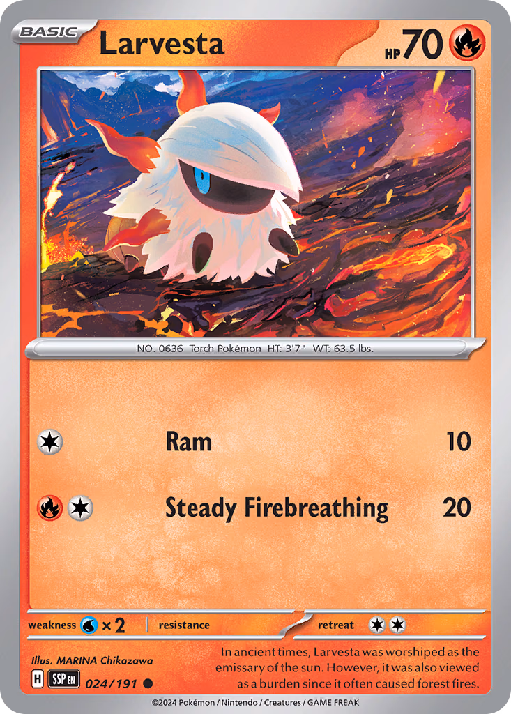 Larvesta Pokemon card (024/191, Surging Sparks)