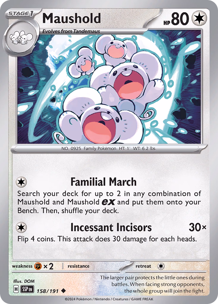 Maushold Pokemon card (158/191, Surging Sparks)