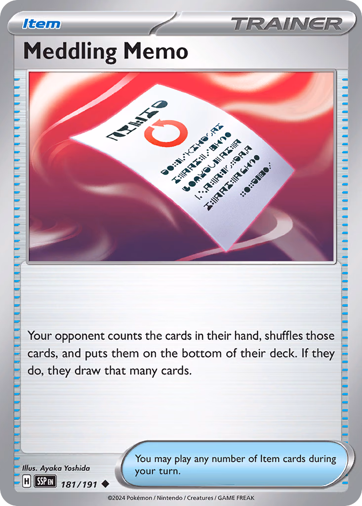 Meddling Memo Pokemon card (181/191, Surging Sparks)