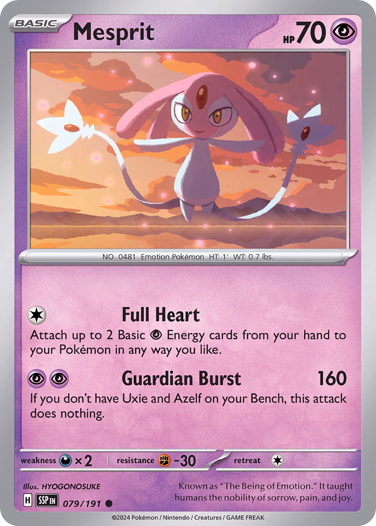 Mesprit Pokemon card (079/191, Surging Sparks)