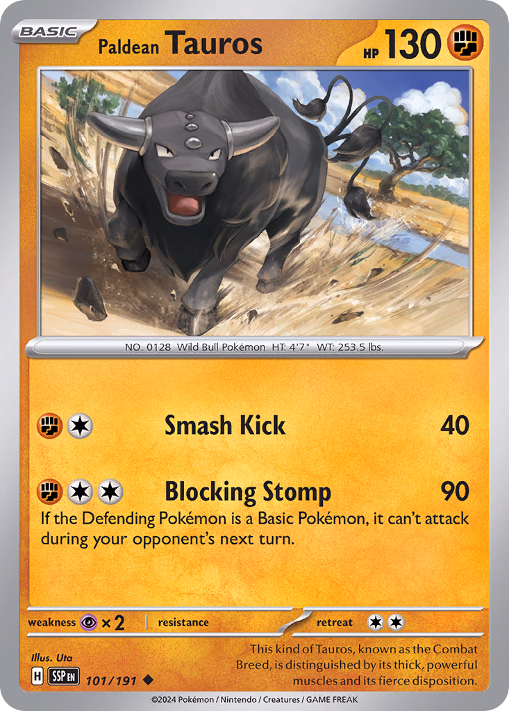 Paldean Tauros Pokemon card (101/191, Surging Sparks)