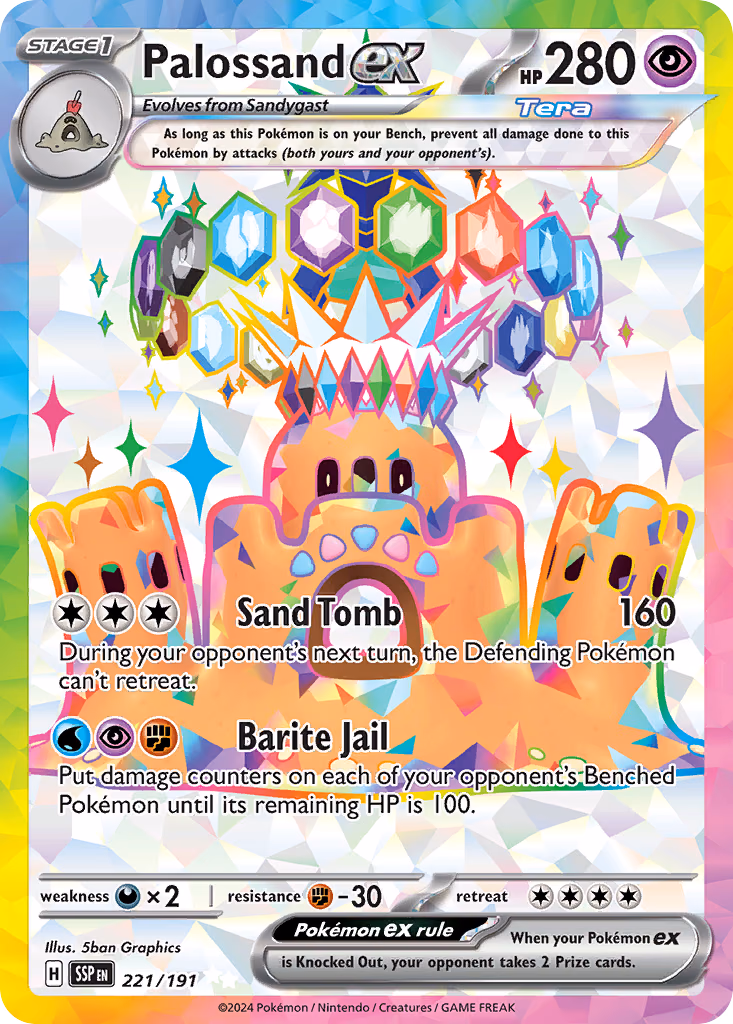Palossand ex Pokemon card (221/191, Surging Sparks)