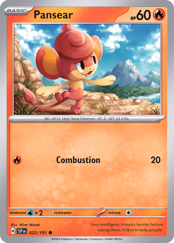 Pansear Pokemon card (022/191, Surging Sparks)