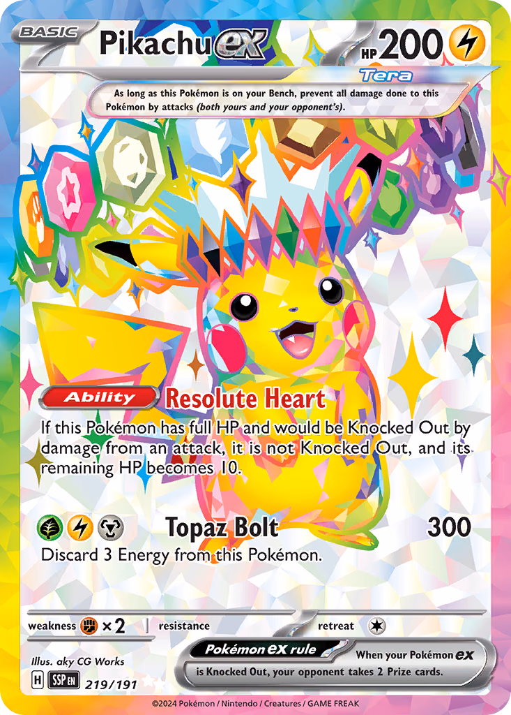 Pikachu ex Pokemon card (219/191, Surging Sparks)