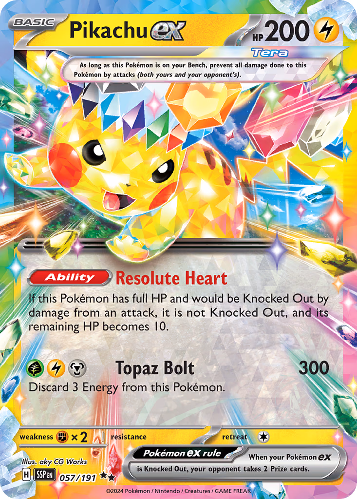 Pikachu ex Pokemon card (057/191, Surging Sparks)