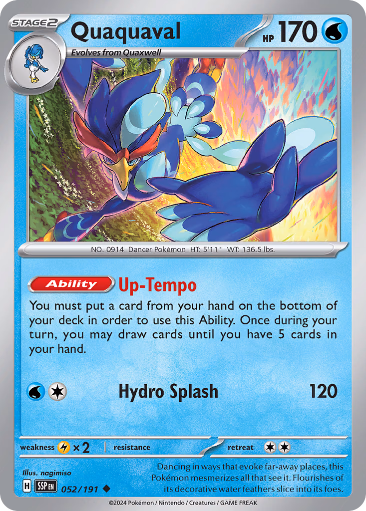 Quaquaval Pokemon card (052/191, Surging Sparks)