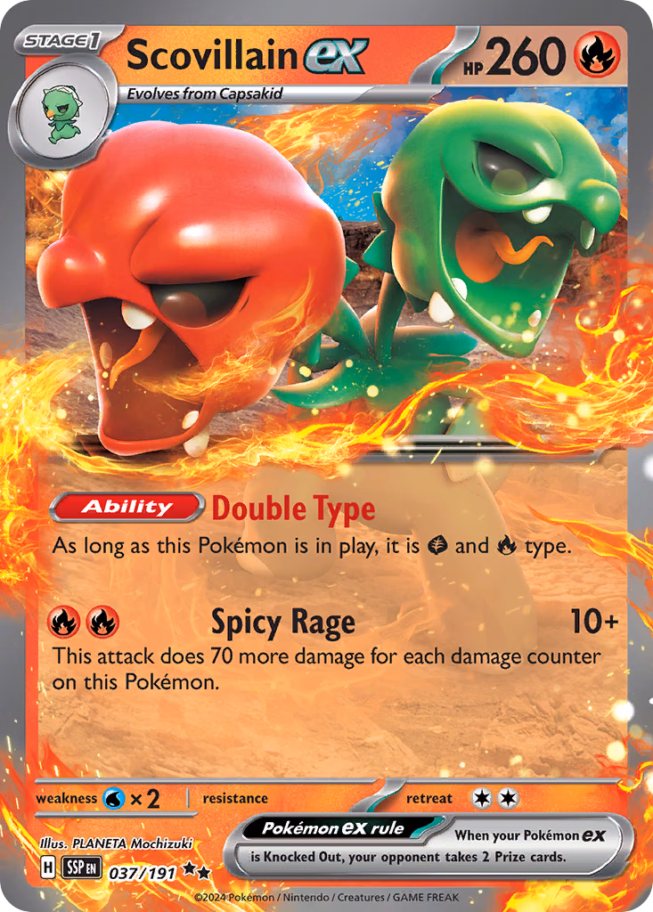 Scovillain ex Pokemon card (037/191, Surging Sparks)